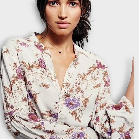 Free People Easy Girl Bell Sleeve Floral Top NEW Western Floral Tunic Oversized - Picture 3 of 17